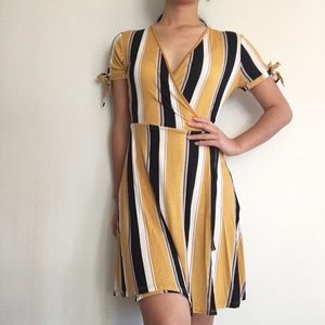 NWOT! Black and yellow wrap dress